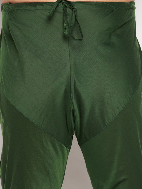 Vastramay Men's Pink Silk Blend Jodhpuri With Dark Green Kurta Pyjama Set