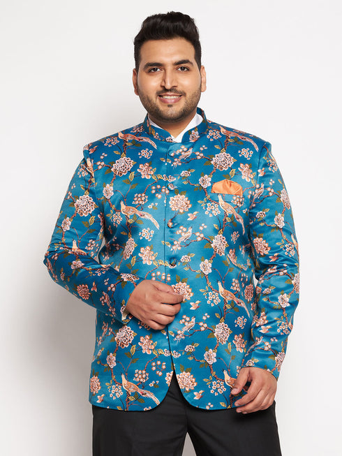 Vastramay Plus Size Men's Turquoise Silk Blend Jodhpuri