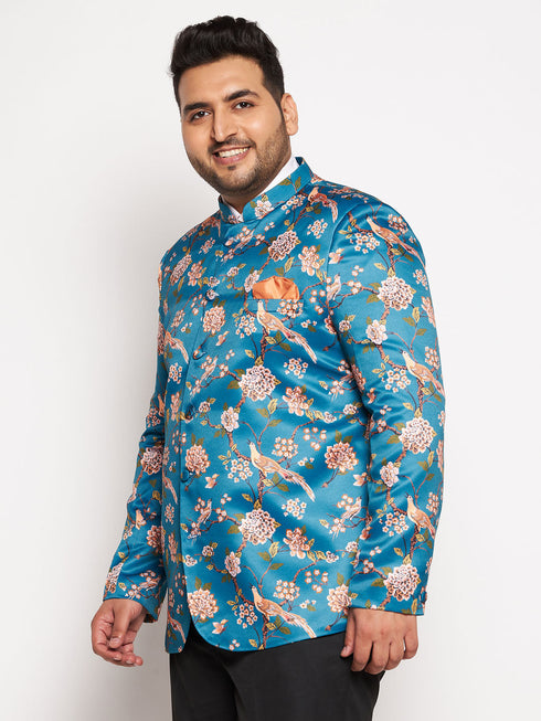 Vastramay Plus Size Men's Turquoise Silk Blend Jodhpuri