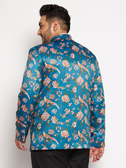 Vastramay Plus Size Men's Turquoise Silk Blend Jodhpuri