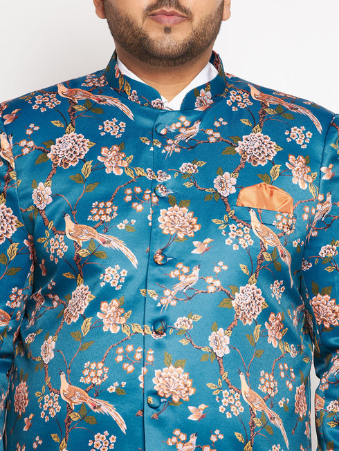 Vastramay Plus Size Men's Turquoise Silk Blend Jodhpuri