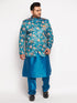Vastramay Men's Turquoise Blue Silk Blend Jodhpuri With Turquoise Blue Kurta Pyjama Set