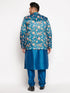 Vastramay Men's Turquoise Blue Silk Blend Jodhpuri With Turquoise Blue Kurta Pyjama Set