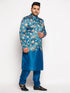 Vastramay Men's Turquoise Blue Silk Blend Jodhpuri With Turquoise Blue Kurta Pyjama Set