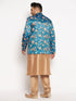 Vastramay Men's Turquoise Blue Silk Blend Jodhpuri With Viscose Rose Gold Kurta Pyjama Set