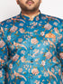Vastramay Men's Turquoise Blue Silk Blend Jodhpuri With Viscose Rose Gold Kurta Pyjama Set