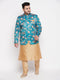 Vastramay Men's Turquoise Blue Silk Blend Jodhpuri With Rose Gold Kurta Pyjama Set