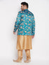 Vastramay Men's Turquoise Blue Silk Blend Jodhpuri With Rose Gold Kurta Pyjama Set