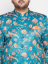 Vastramay Men's Turquoise Blue Silk Blend Jodhpuri With Rose Gold Kurta Pyjama Set