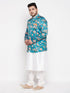 Vastramay Men's Turquoise Blue Silk Blend Jodhpuri With White Kurta Pyjama Set