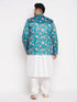 Vastramay Men's Turquoise Blue Silk Blend Jodhpuri With White Kurta Pyjama Set