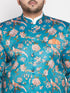 Vastramay Men's Turquoise Blue Silk Blend Jodhpuri With White Kurta Pyjama Set