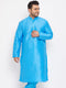 Vastramay Men's Plus Size Aqua Blue Silk Blend Kurta