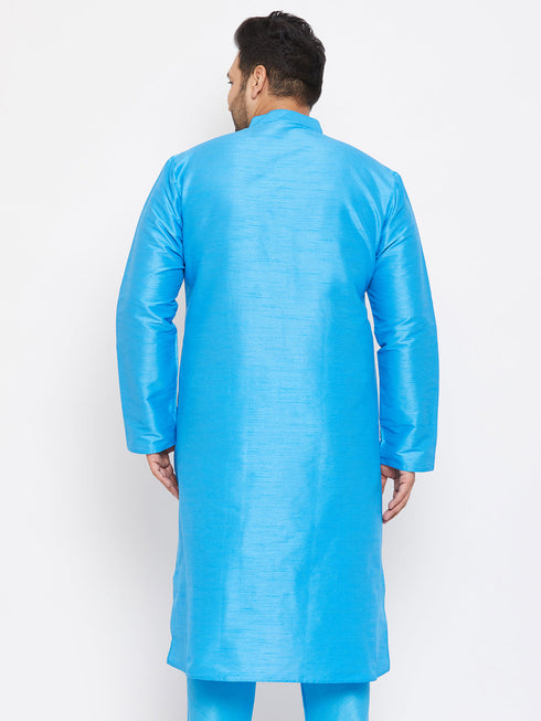 Vastramay Men's Plus Size Aqua Blue Silk Blend Kurta
