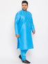 Vastramay Men's Plus Size Aqua Blue Silk Blend Kurta Pyjama Set