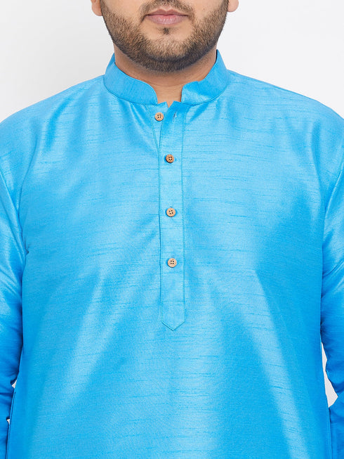 Vastramay Men's Plus Size Aqua Blue Silk Blend Kurta Pyjama Set