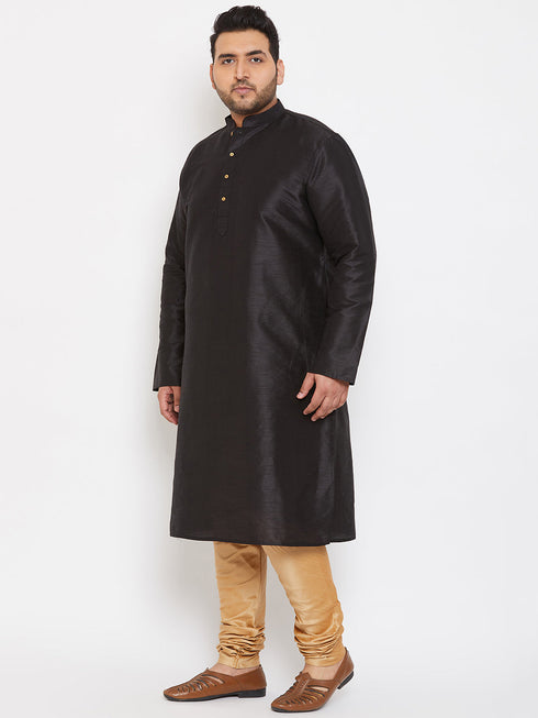 Vastramay Men's Plus Size Black Silk Blend Kurta Pyjama Set