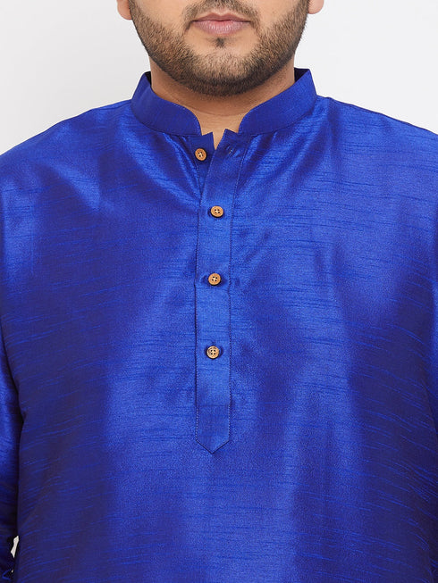 Vastramay Men's Plus Size Blue Silk Blend Kurta