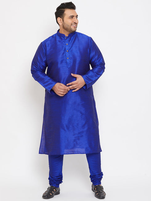 Vastramay Men's Plus Size Blue Silk Blend Kurta Pyjama Set