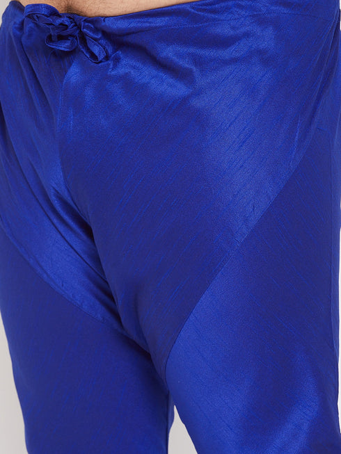 Vastramay Men's Plus Size Blue Silk Blend Kurta Pyjama Set