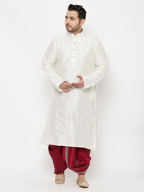 Vastramay Men's Plus Size Cream Silk Blend Kurta Dhoti Set