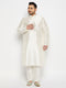 Vastramay Men's Plus Size Cream Silk Blend Kurta Pant Set