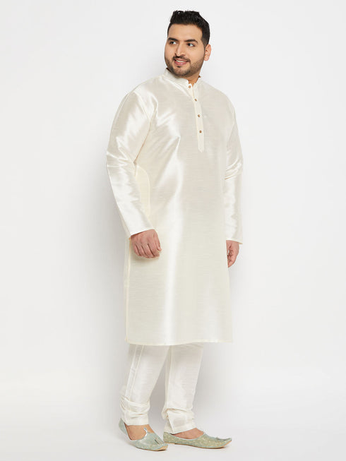 Vastramay Men's Plus Size Cream Silk Blend Kurta Pant Set
