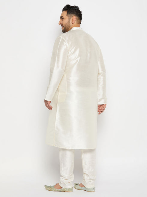 Vastramay Men's Plus Size Cream Silk Blend Kurta Pant Set