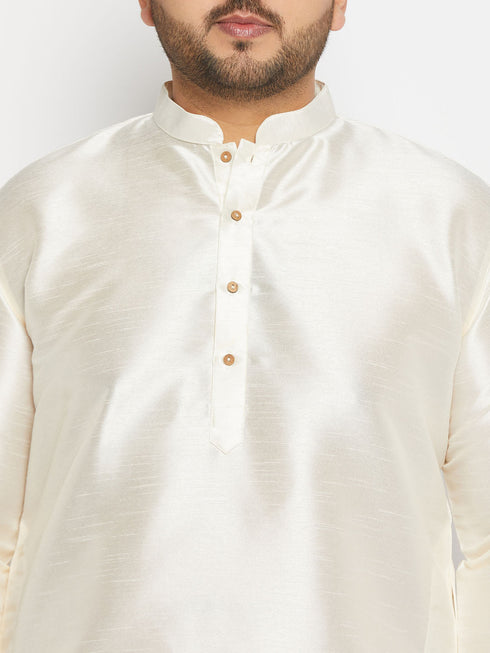 Vastramay Men's Plus Size Cream Silk Blend Kurta Pant Set