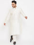 Vastramay Men's Plus Size Cream Silk Blend Kurta Pyjama Set