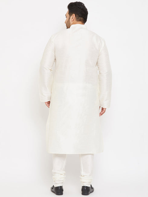 Vastramay Men's Plus Size Cream Silk Blend Kurta Pyjama Set