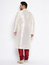 VASTRAMAY Men's Plus Size Cream Silk Blend Kurta Pyjama Set