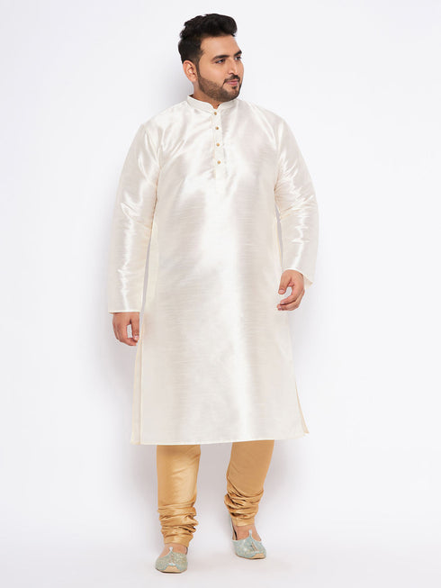Vastramay Men's Plus Size Cream Silk Blend Kurta Pyjama Set