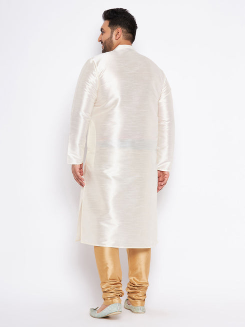 Vastramay Men's Plus Size Cream Silk Blend Kurta Pyjama Set