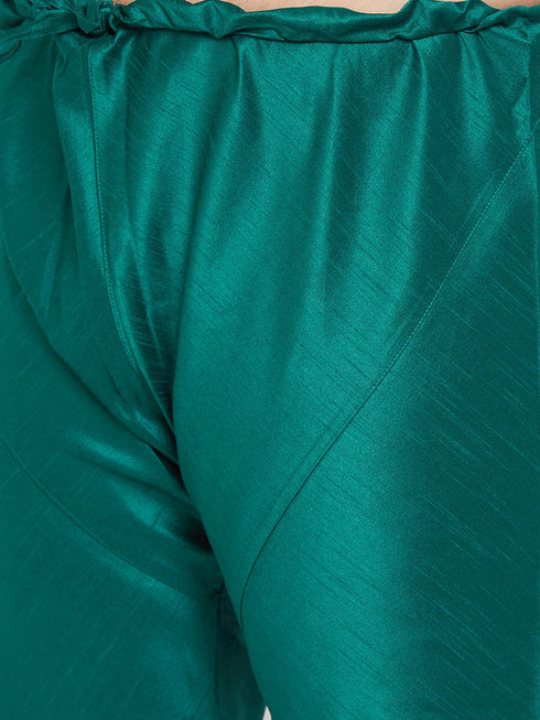 Vastramay Men's Plus Size Green Silk Blend Kurta Pyjama Set