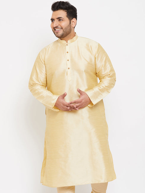 Vastramay Men's Plus Size Gold Silk Blend Kurta