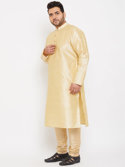 Vastramay Men's Plus Size Golden Silk Blend Kurta Pyjama Set