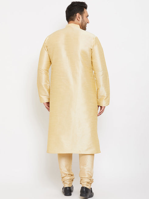 Vastramay Men's Plus Size Golden Silk Blend Kurta Pyjama Set