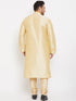 Vastramay Men's Plus Size Golden Silk Blend Kurta Pyjama Set