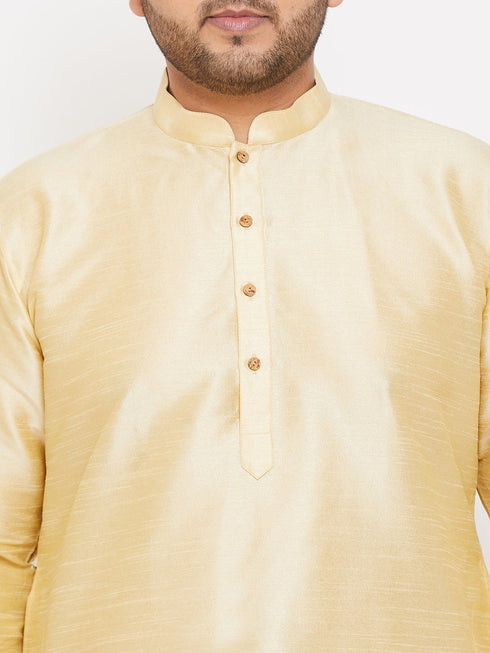 Vastramay Men's Plus Size Golden Silk Blend Kurta Pyjama Set