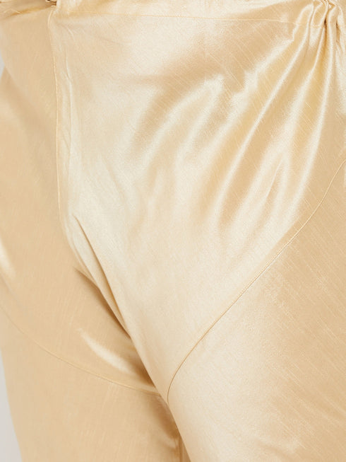 Vastramay Men's Plus Size Golden Silk Blend Kurta Pyjama Set