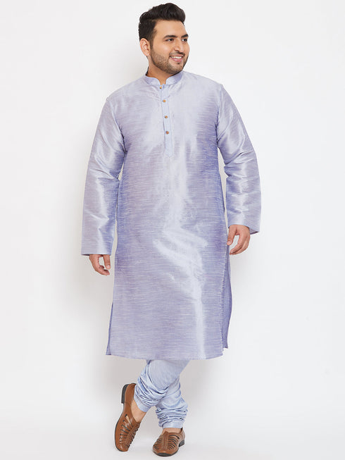 Vastramay Men's Plus Size Lavender Silk Blend Kurta