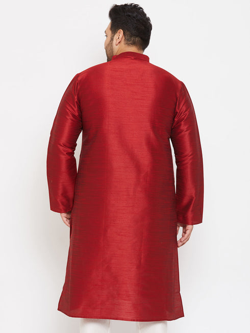 Vastramay Men's Plus Size Maroon Silk Blend Kurta