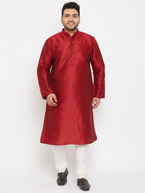 Vastramay Men's Plus Size Maroon Silk Blend Kurta