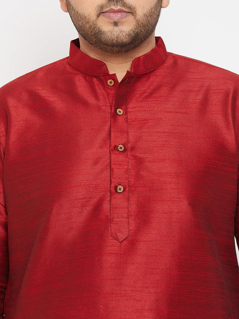 Vastramay Men's Plus Size Maroon Silk Blend Kurta Pyjama Set