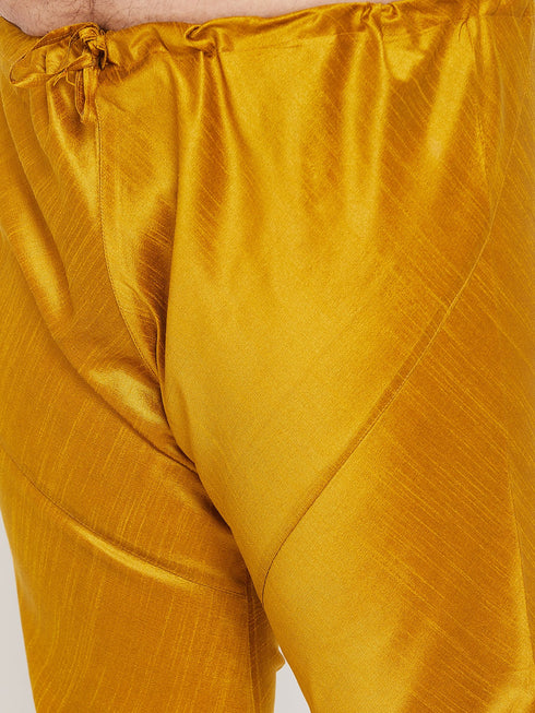 Vastramay Men's Plus Size Mustard Silk Blend Kurta Pyjama Set