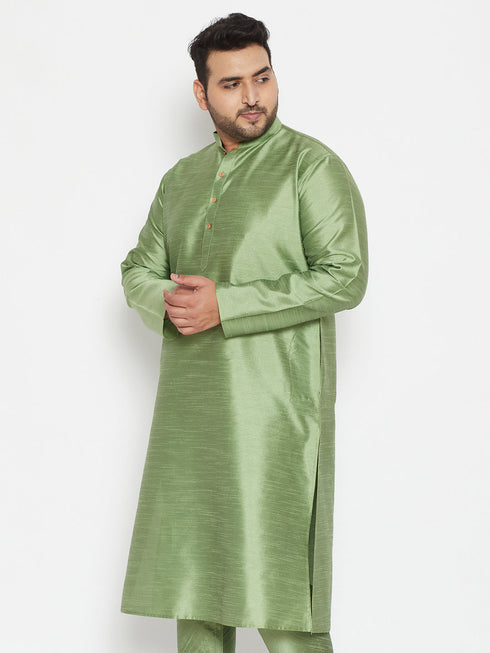 Vastramay Men's Plus Size Mint Green Silk Blend Kurta