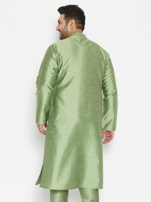 Vastramay Men's Plus Size Mint Green Silk Blend Kurta