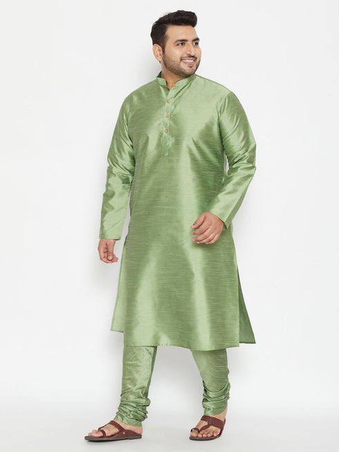 Vastramay Men's Plus Size Mint Green Silk Blend Kurta