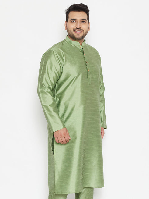 Vastramay Men's Plus Size Mint Green Silk Blend Kurta